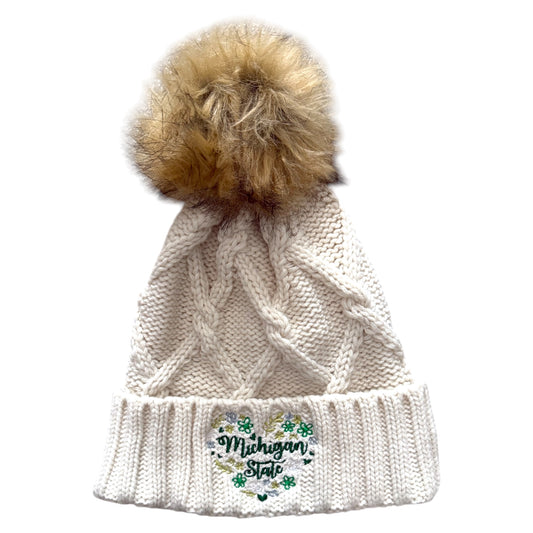 Michigan State Embroidered Pom Beanie