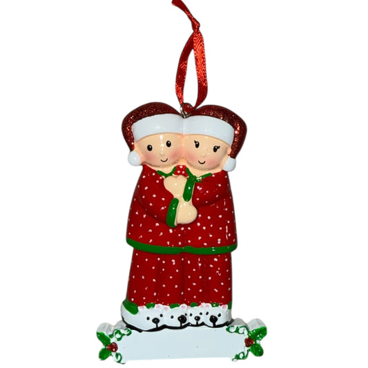 Pajama Family of 2, Personalized Ornament