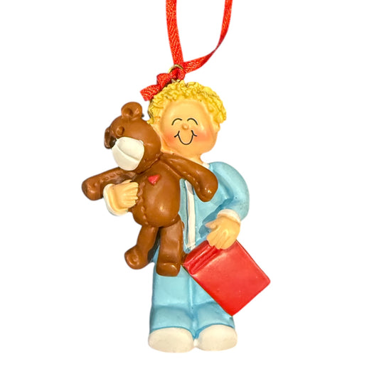 Toddler Boy with Bear, Blonde Hair Christmas Ornament