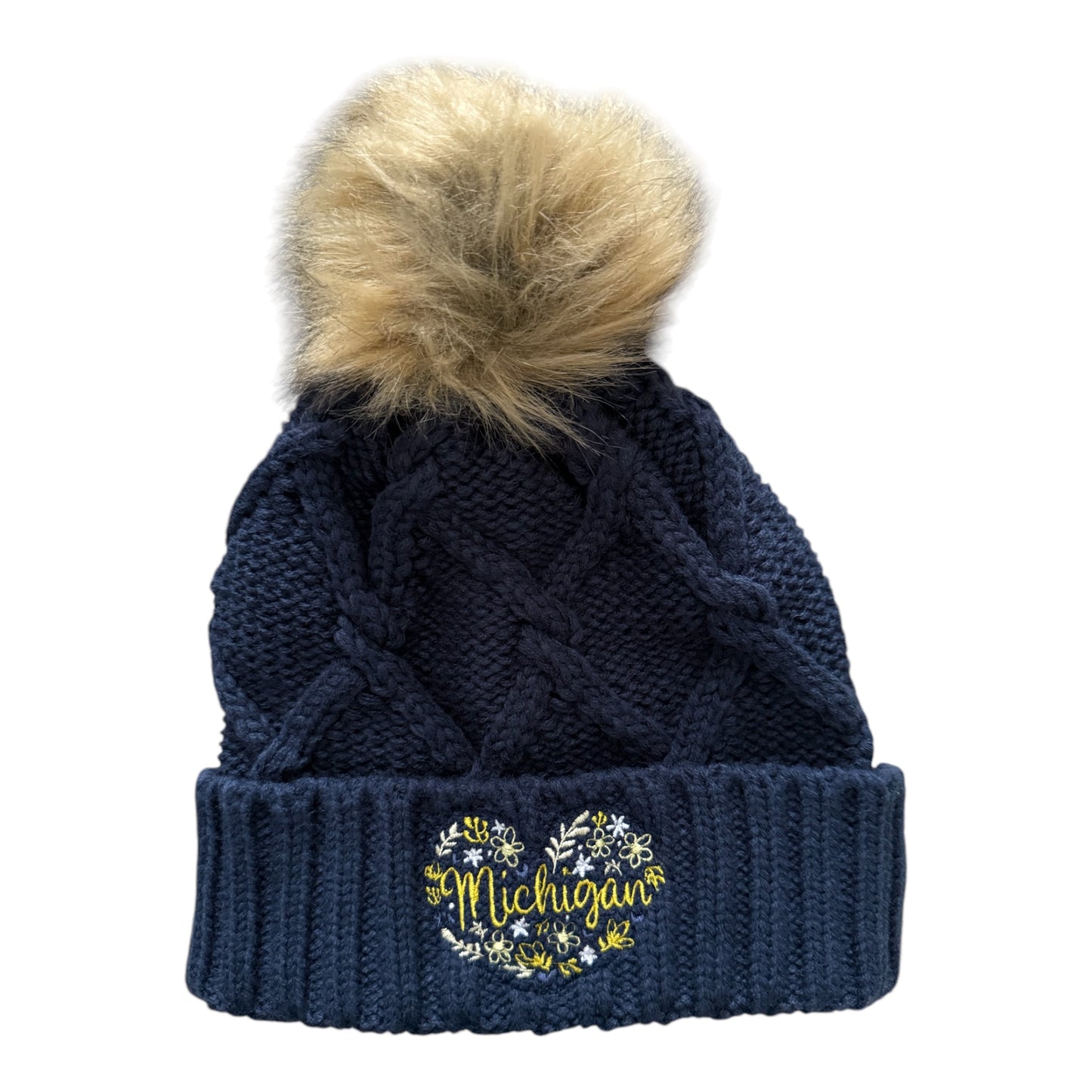 U of M, Michigan Embroidered Pom Beanie