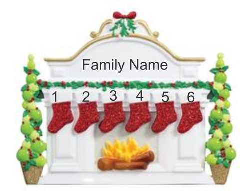 Mantle with 6 Stockings- Personalized Tabletop Decoration