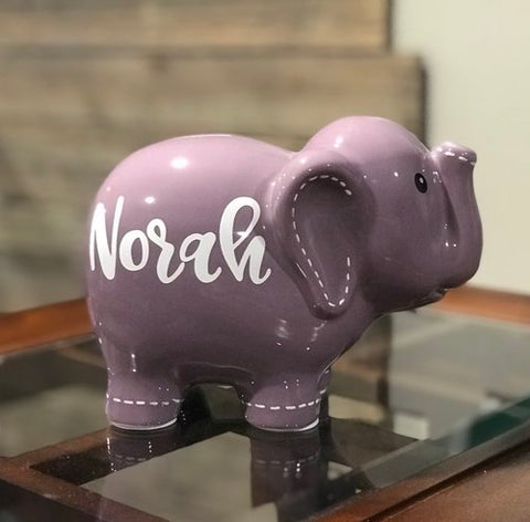 Personalized Lavender Elephant Piggy Bank