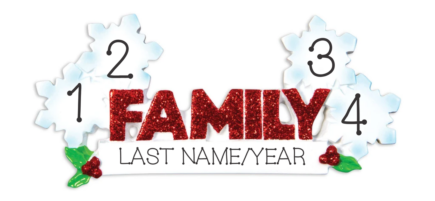 Word Family- 4 snowflakes, Personalized Christmas Ornament