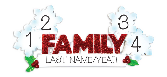 Word Family- 4 snowflakes, Personalized Christmas Ornament