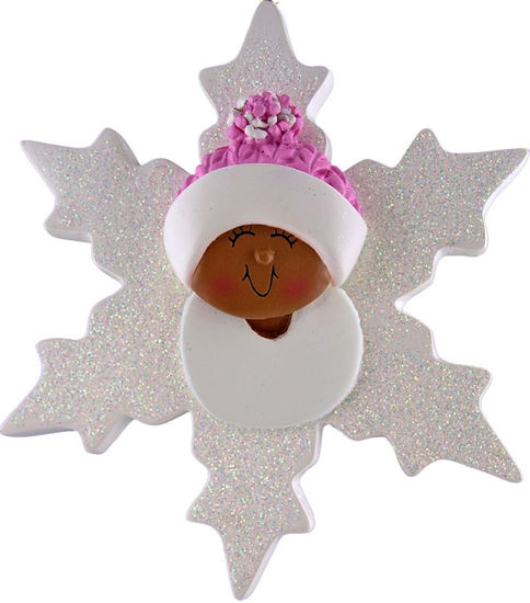 Sparkle Snowflake Baby Girl- Dark Skin, Personalized Christmas Ornament