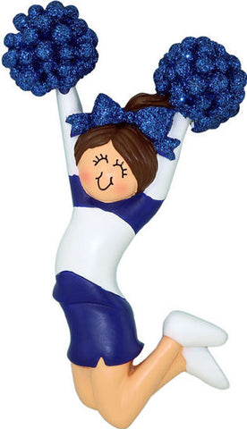 Cheerleader (new) with Brown Hair and Blue Uniform- Personalized Ornament