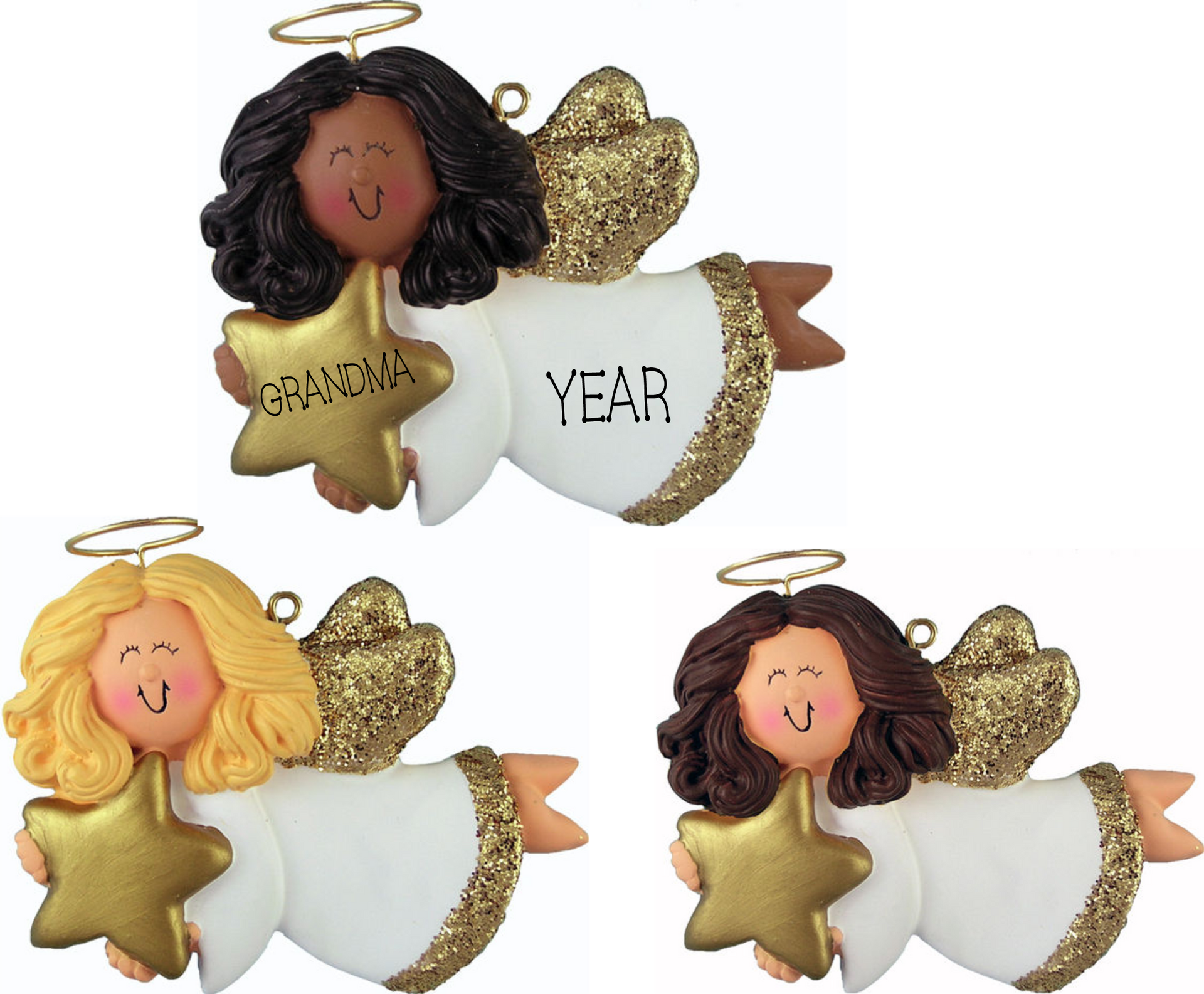 Angel with Star, Female- Personalized Christmas Ornament