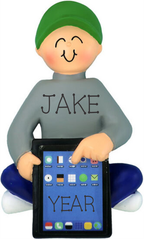 Tablet Lover Boy- Personalized Christmas Ornament