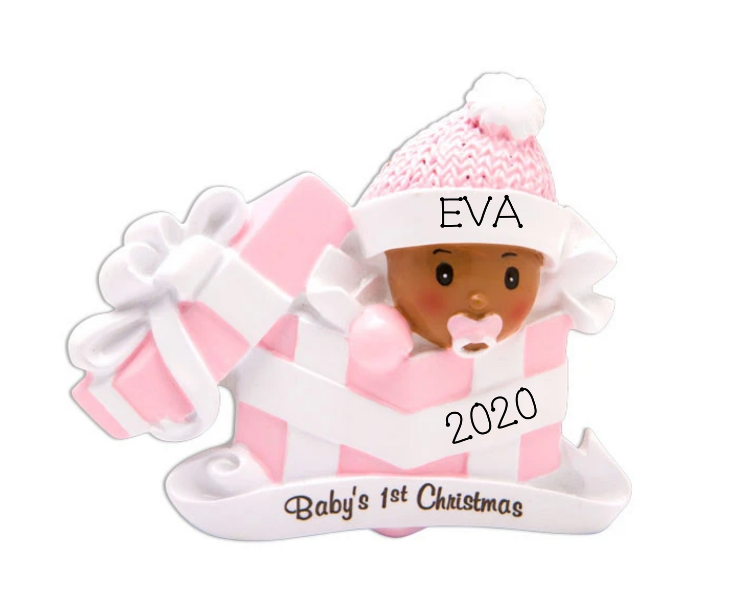 Baby's First Christmas, Girl, Dark Skin, African American, Personalized Ornament