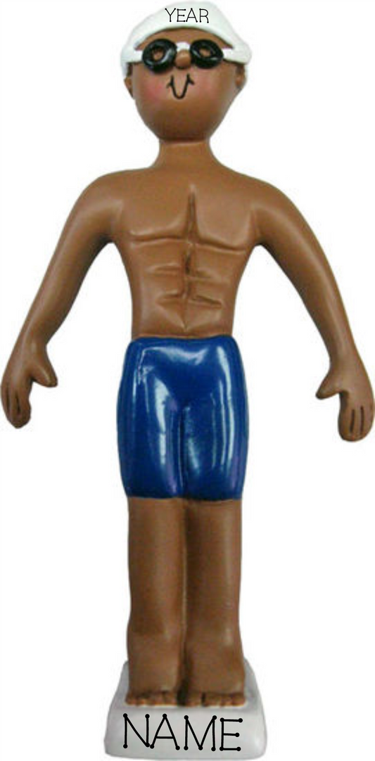 Diver/Swimmer, Boy, Dark Skin- Personalized Christmas Ornament