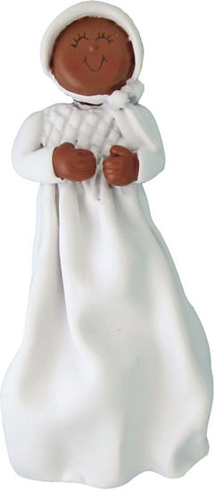 Baptism, Christening, Baby Girl, Dark Skin, African American, Personalized Christmas Ornament