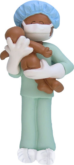 Obstetrician, Midwife or New Father, dark skin- Personalized Ornament