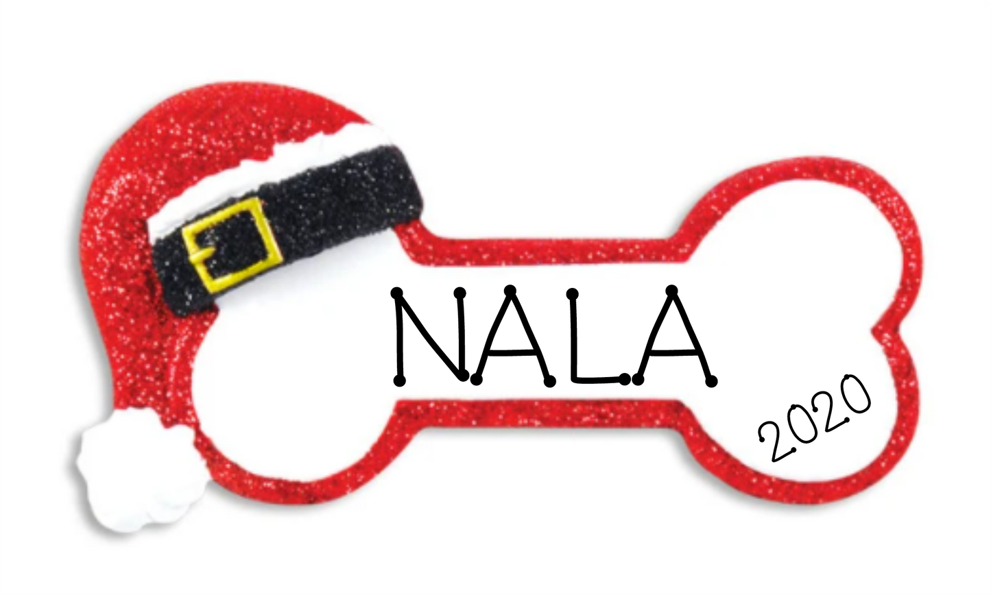 Santa Dog Bone- Personalized Christmas Ornament