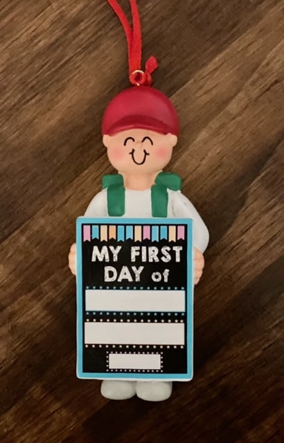 First Day of School Boy- Personalized Christmas Ornament