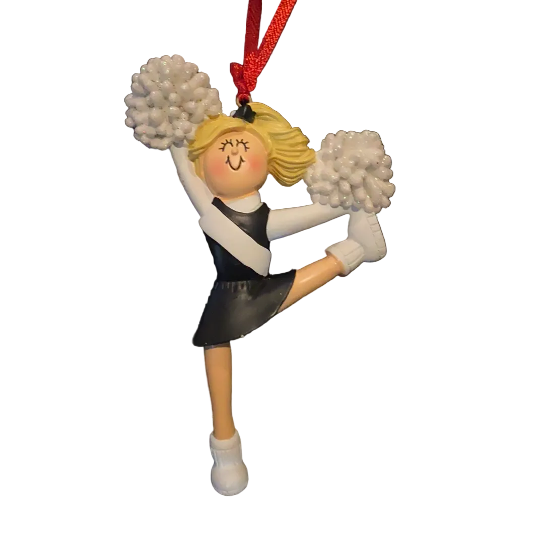Cheerleader with Blonde Hair and Black Uniform- Personalized Ornament