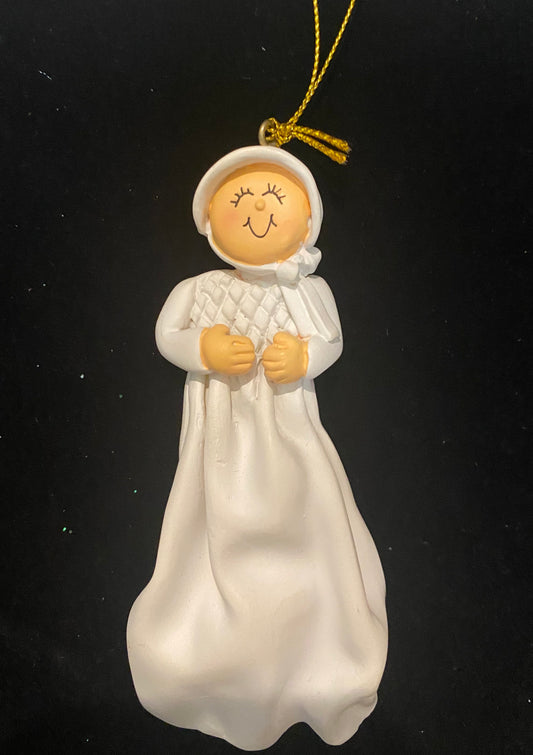 Baptism, Christening Personalized Ornament, Baby Girl, Light Skin