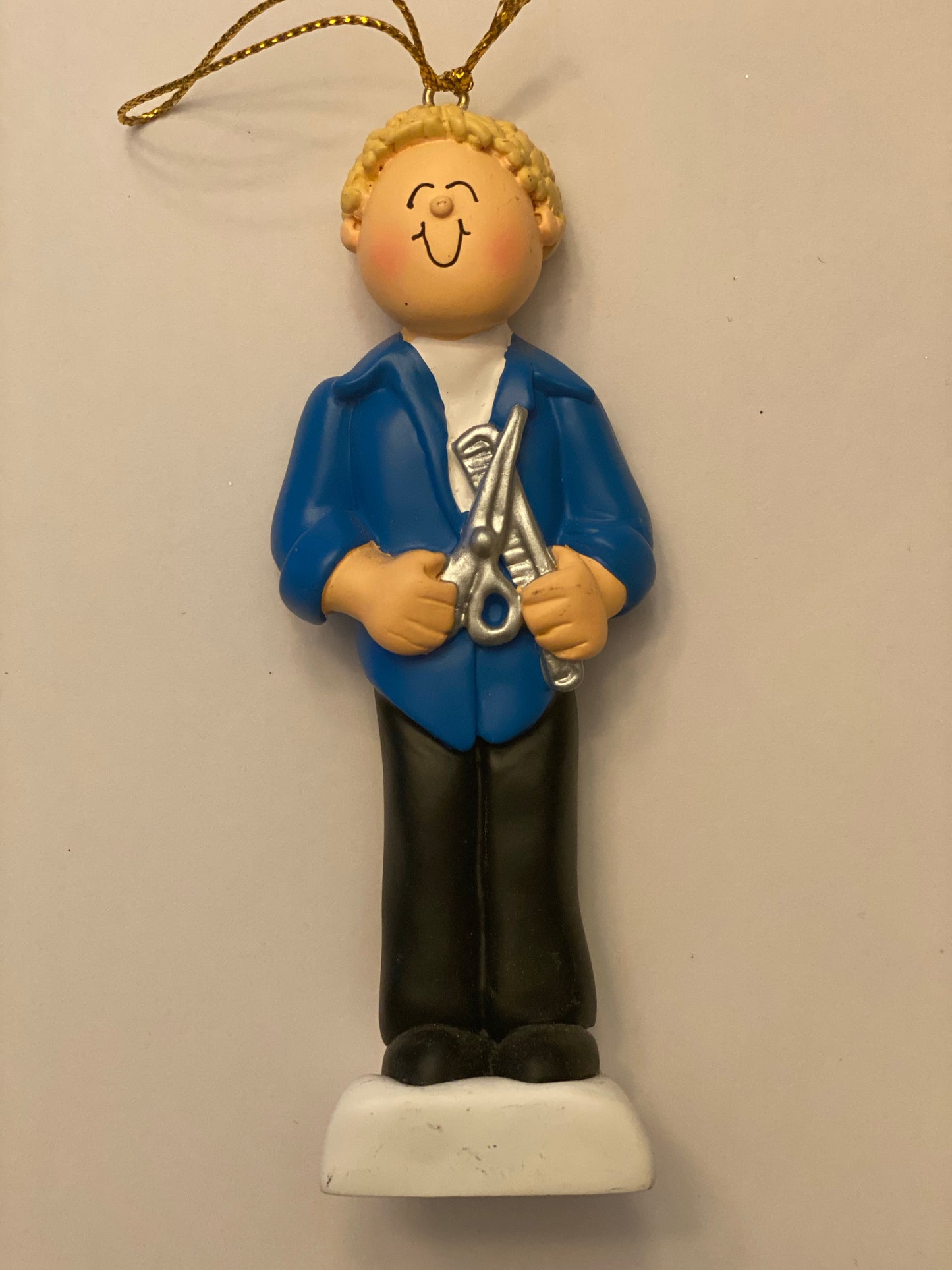 Barber, Blonde Hair Male Personalized Christmas Ornament