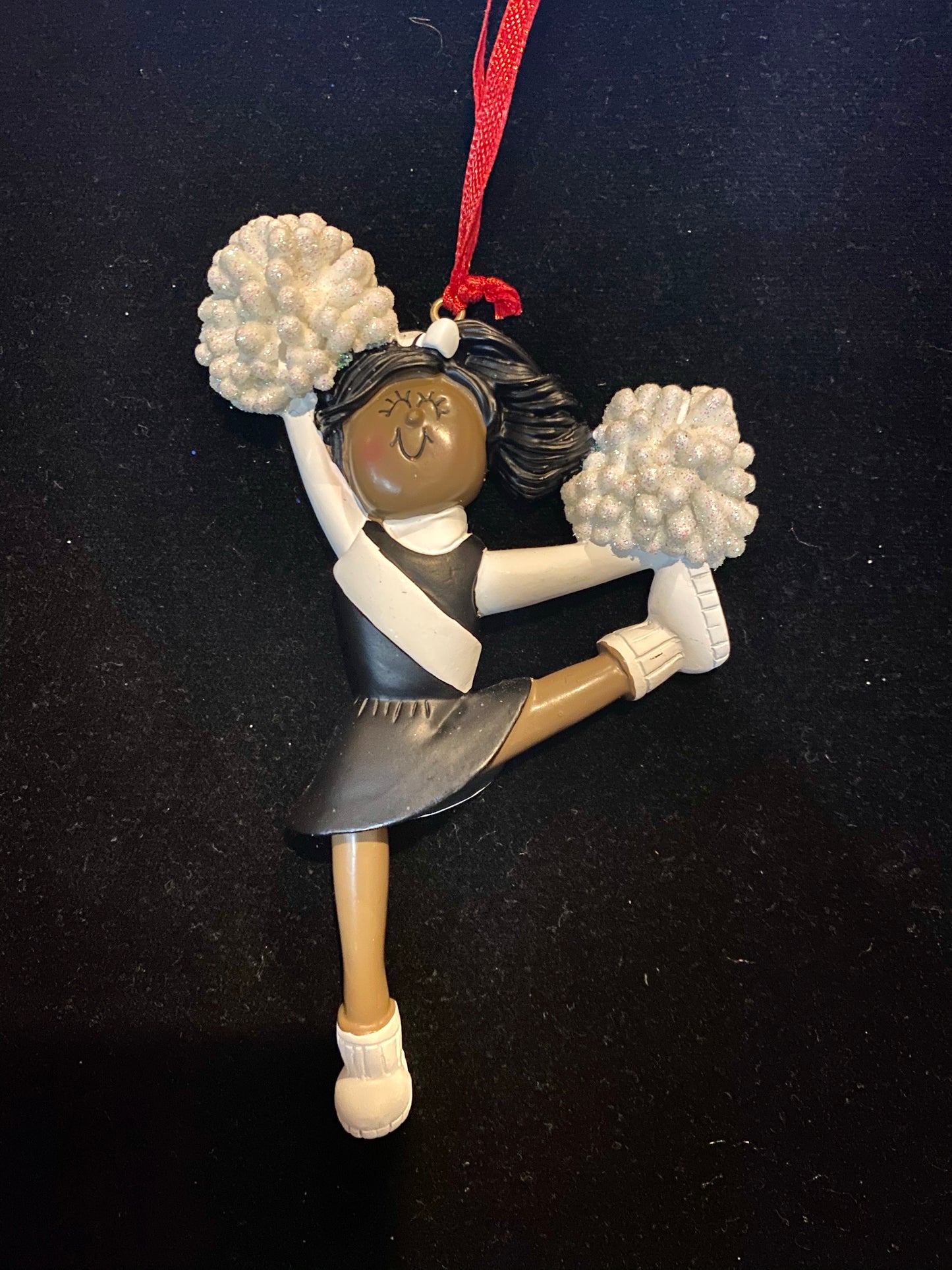 Cheerleader with Black Uniform, Dark Skin- Personalized Ornament