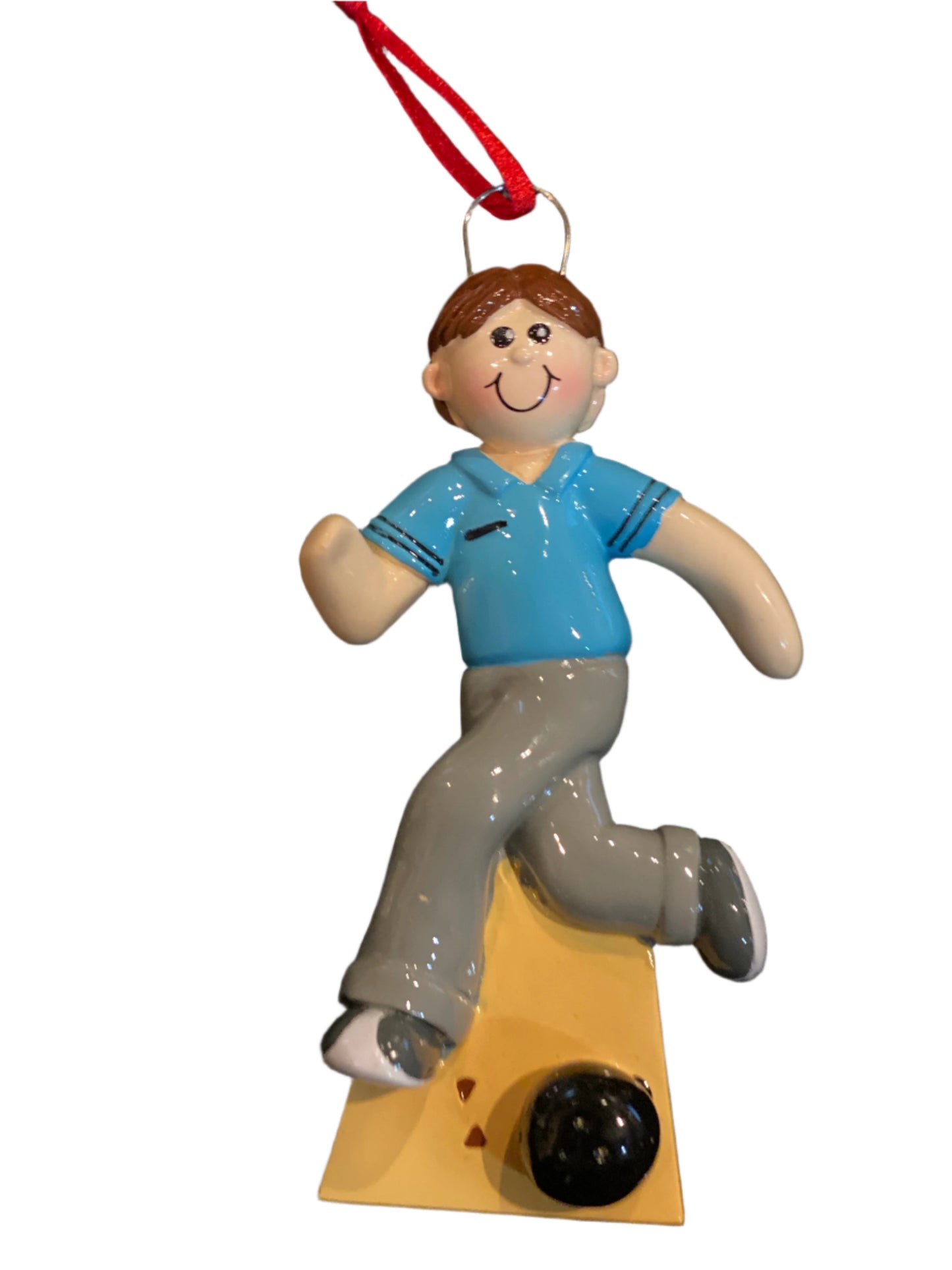 Bowler, Male, Brown Hair- Personalized Christmas Ornament