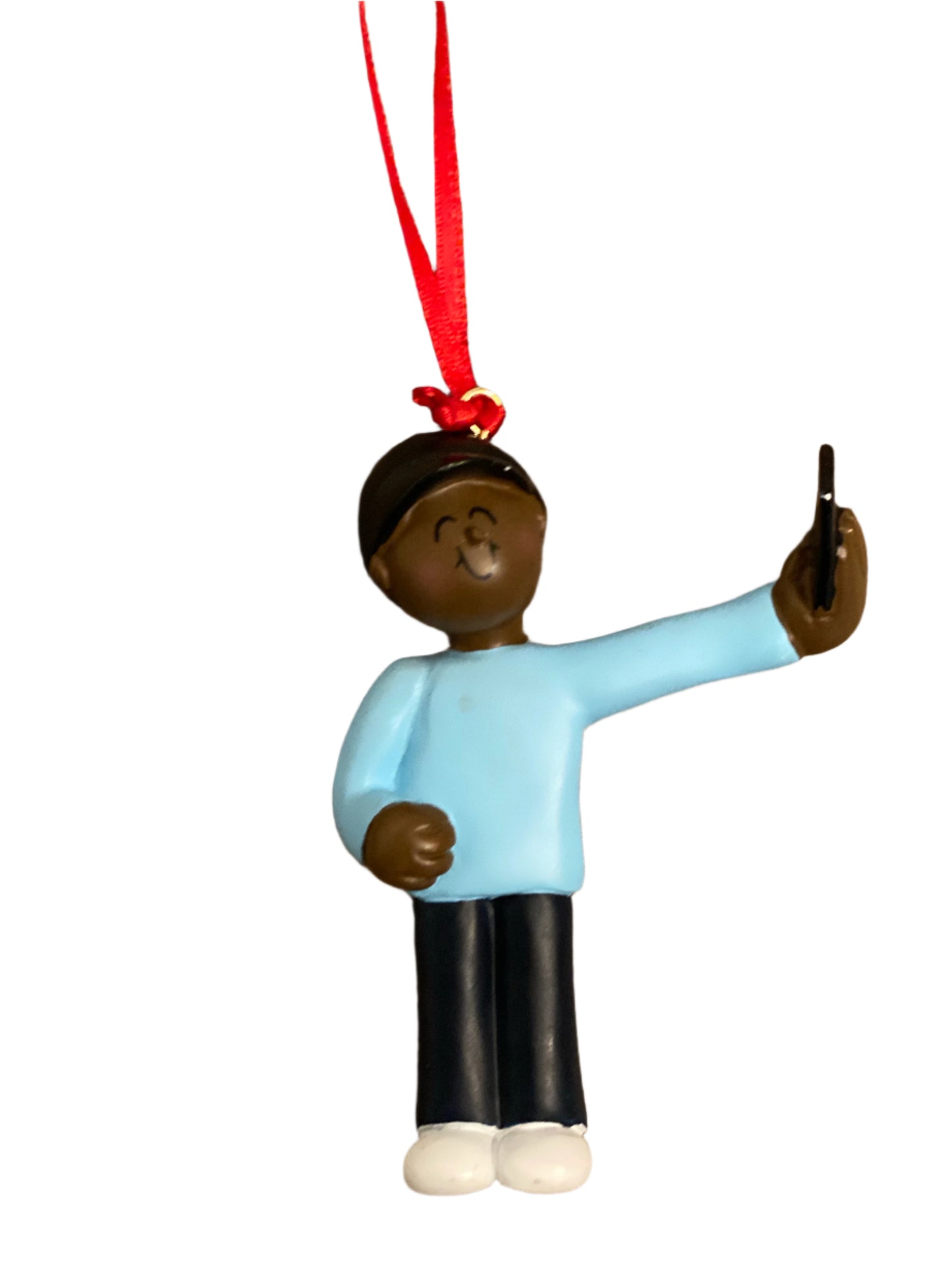 Selfie Boy Dark Skin- Personalized Christmas Ornament