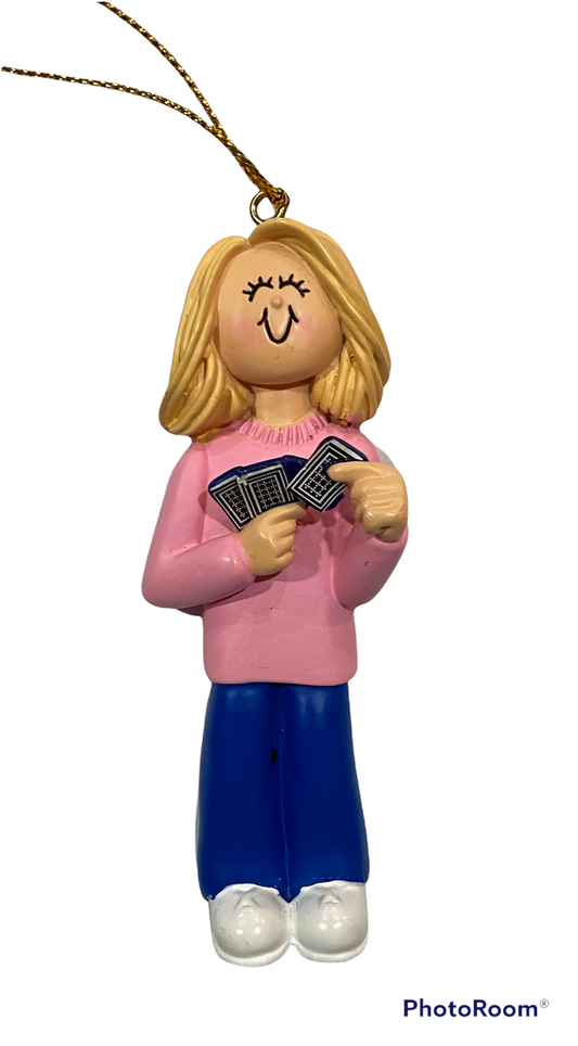Card Player, Female- Personalized Christmas Ornament