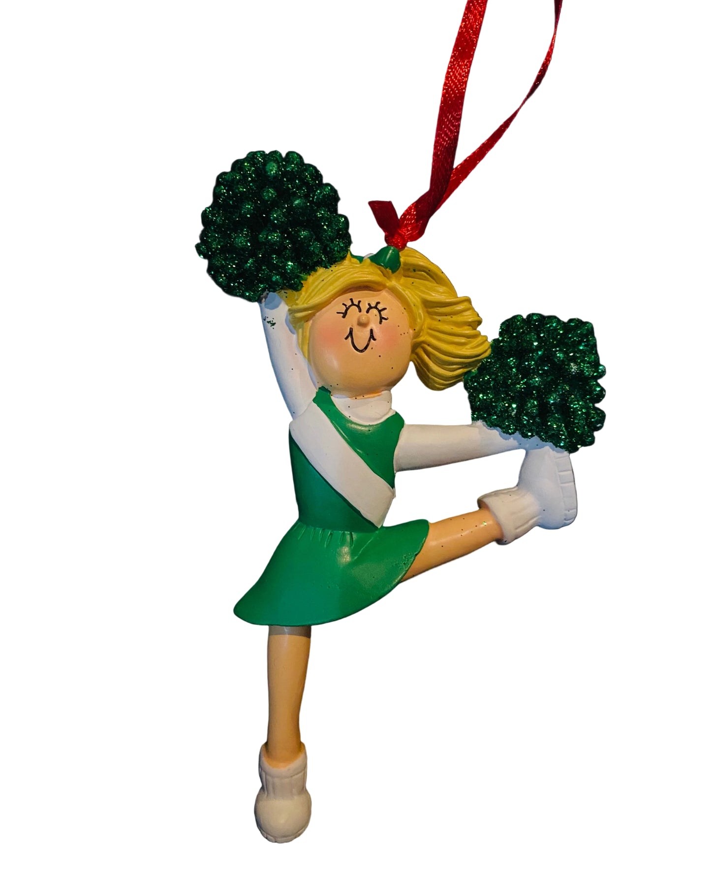 Cheerleader with Blonde Hair and Green Uniform- Personalized Ornament