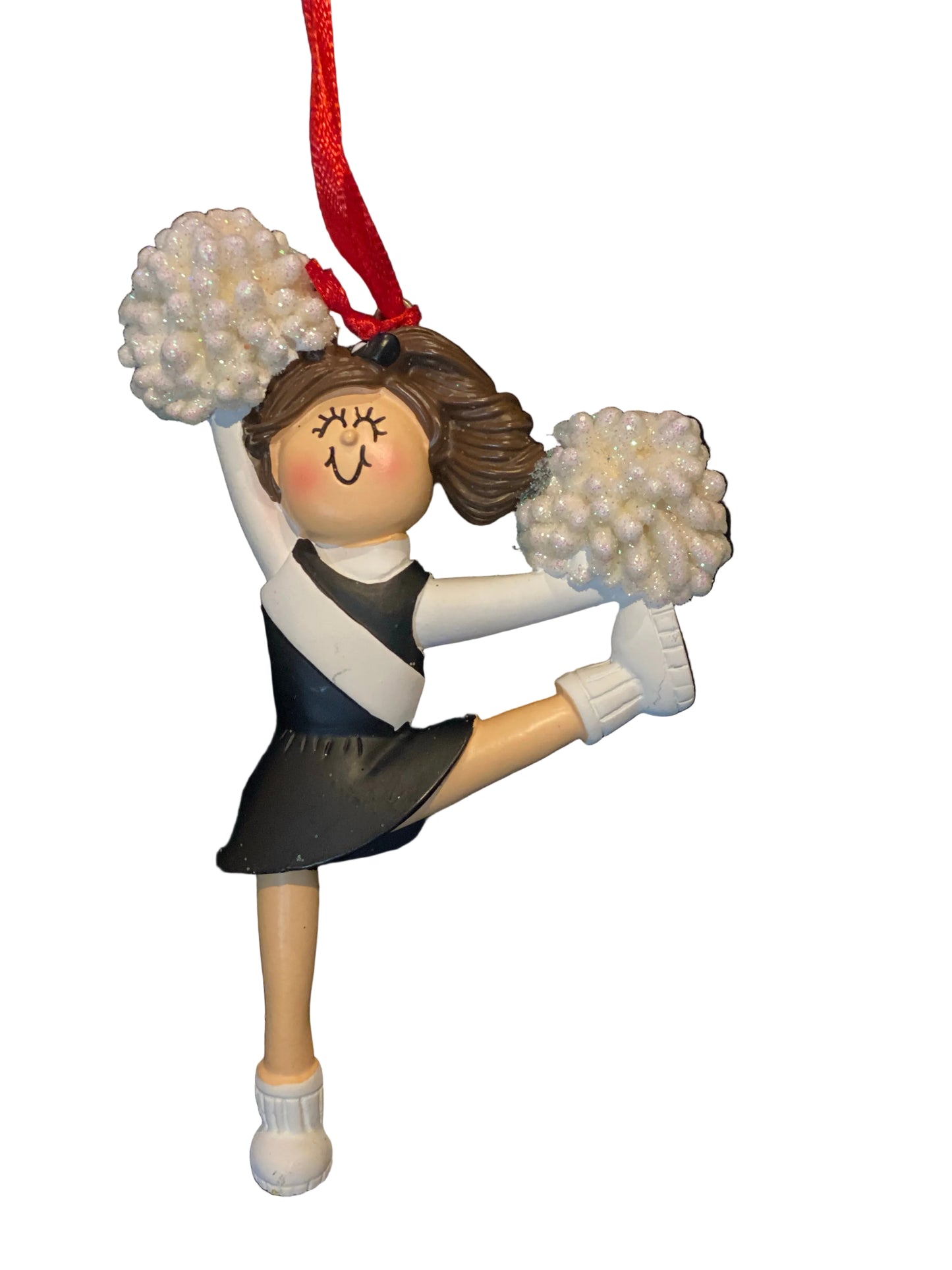 Cheerleader with Brown Hair and Black Uniform- Personalized Ornament