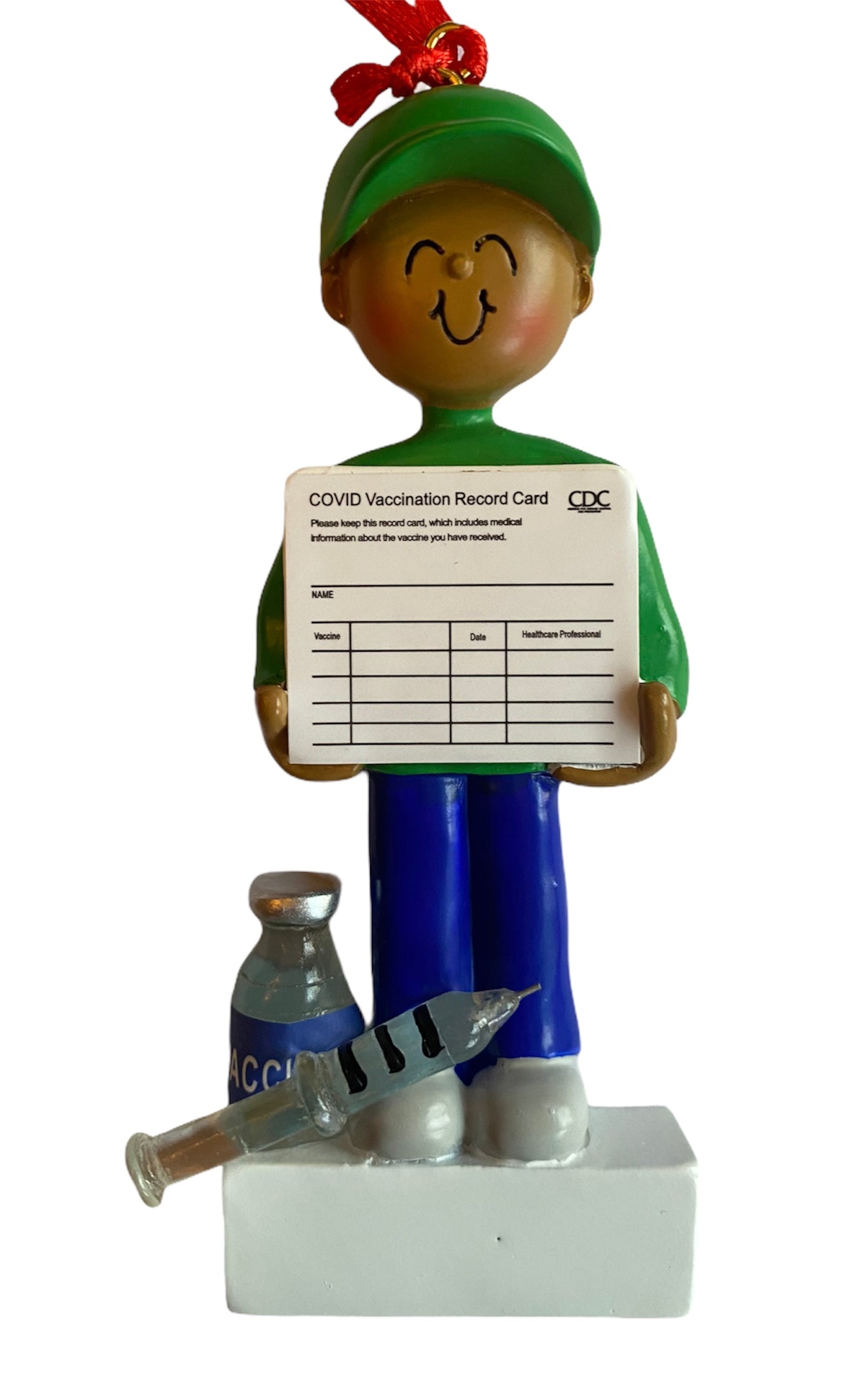 Vaccine Card, Dark Skin Male, Personalized Ornament