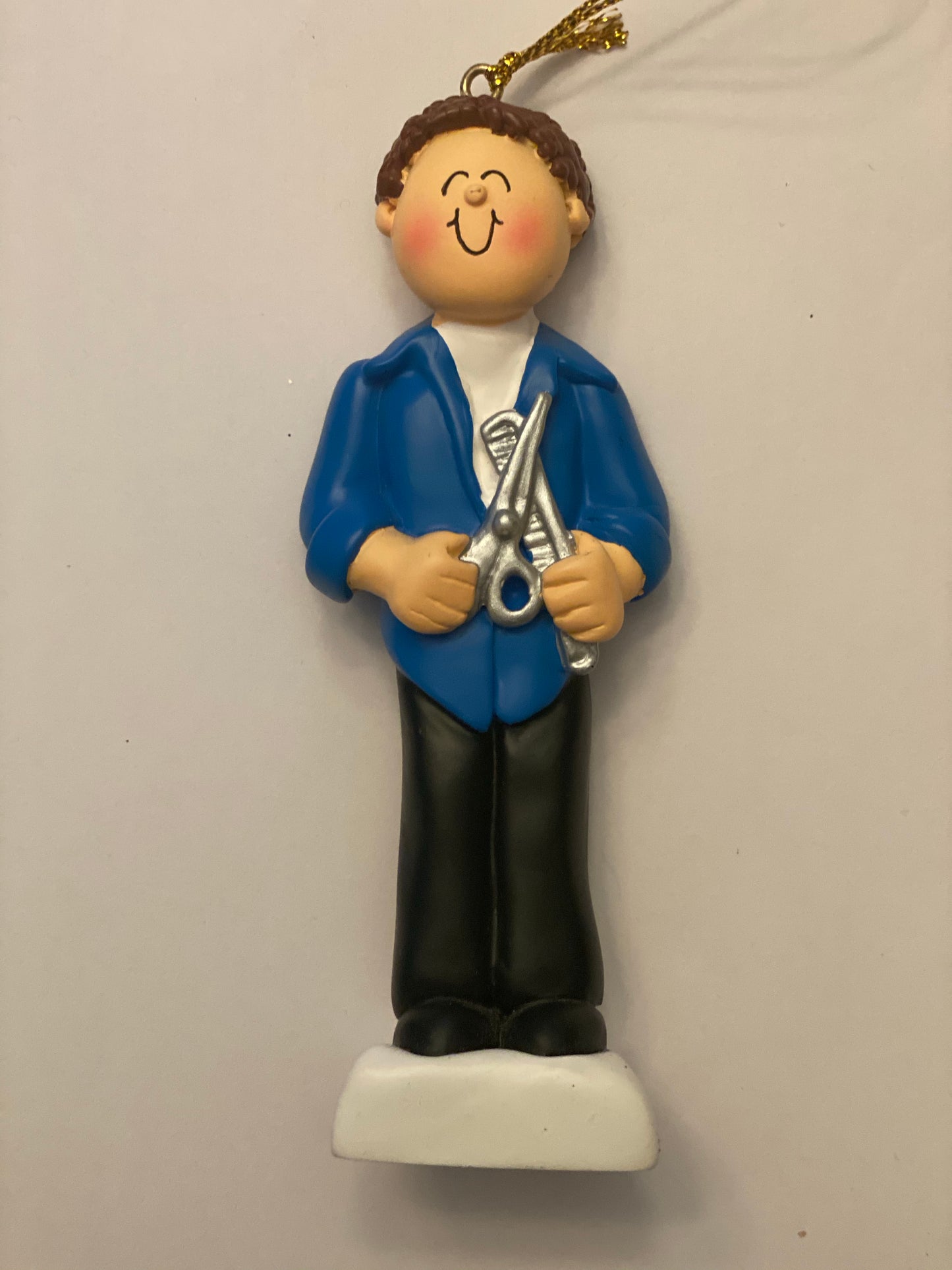 Barber, Brown Hair Male Personalized Christmas Ornament