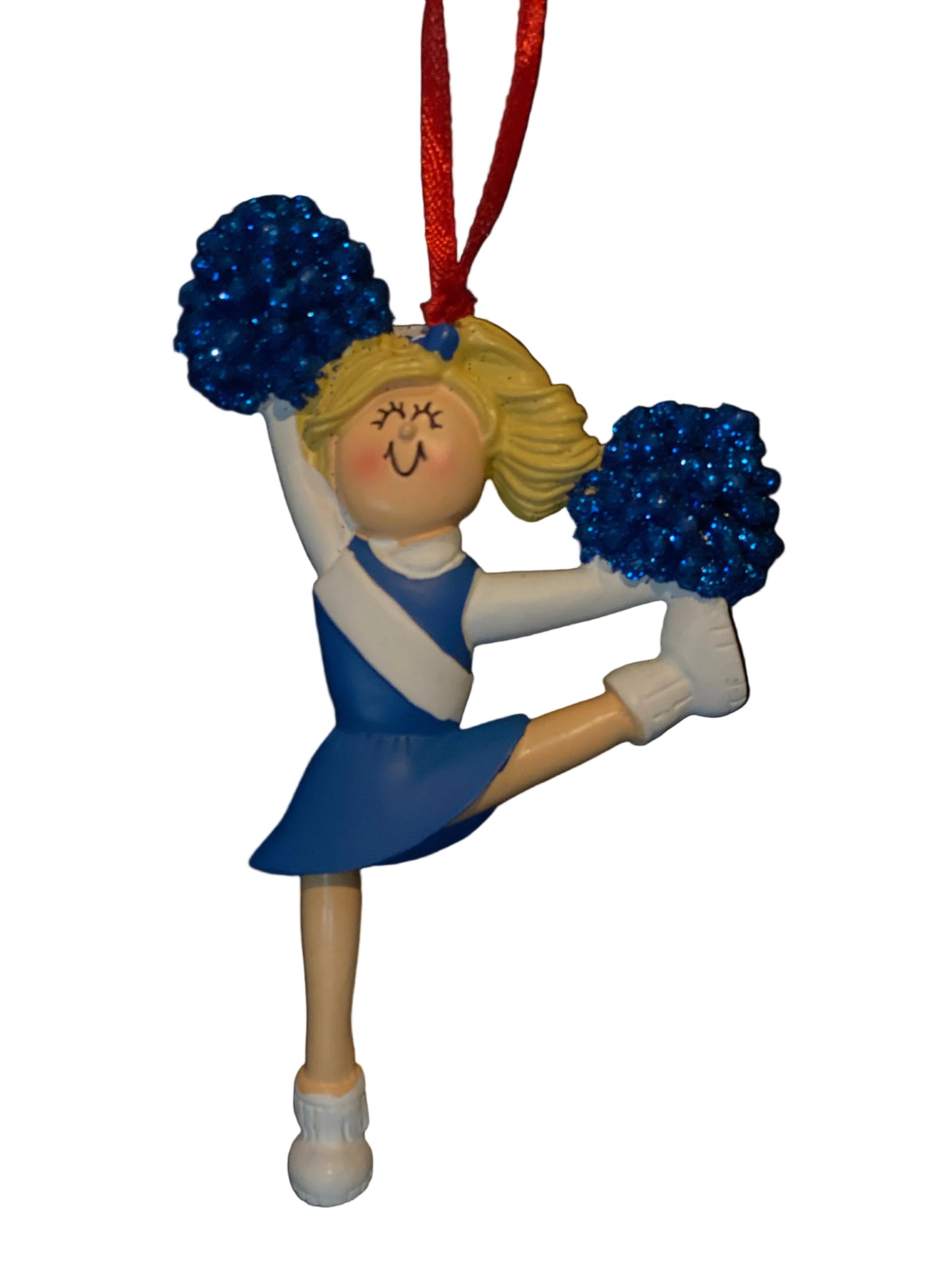 Cheerleader with Blonde Hair and Blue Uniform- Personalized Ornament