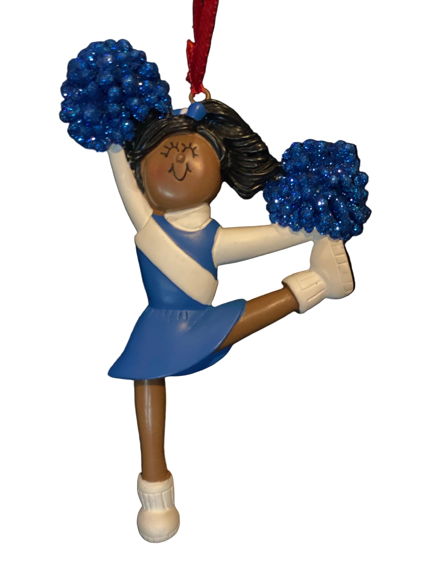 Cheerleader with Blue Uniform, Dark Skin- Personalized Ornament