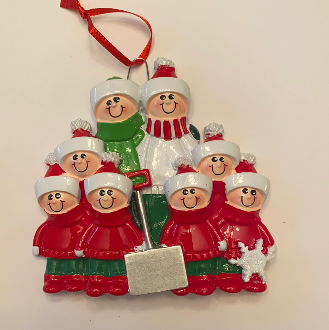Family with Shovel, family of 8 personalized ornament