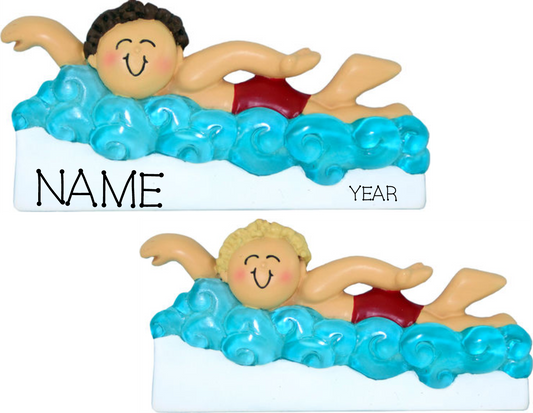 Swimmer in pool, Male-Personalized Christmas Ornament