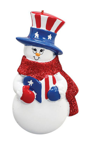 Patriotic Snowman, Personalized Ornament