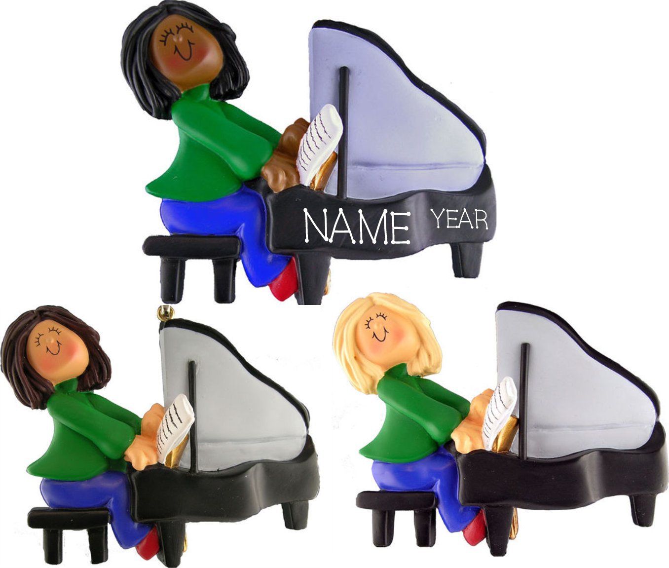Piano Player, Female- Personalized Christmas Ornament