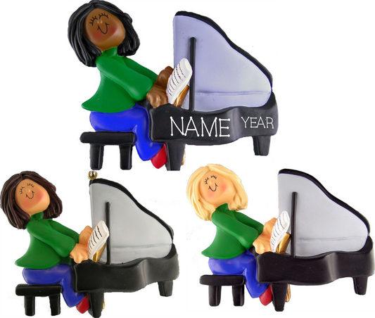 Piano Player Female- Personalized Christmas Ornament