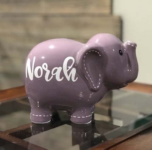 Personalized Grey Elephant Piggy Bank