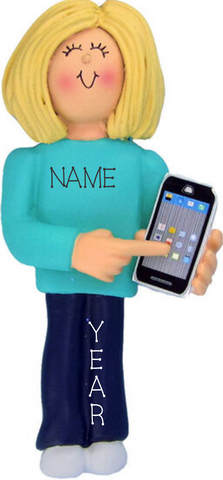 Smart Phone Personalized Ornament, Blonde Female