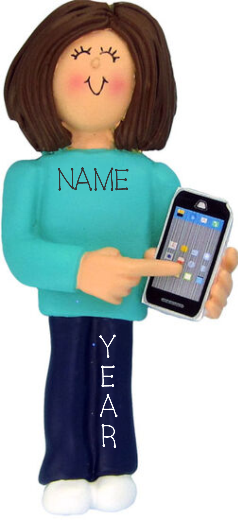 Smart Phone Personalized Ornament, Brown Hair Female