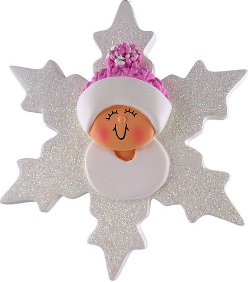 Sparkle Snowflake Baby Girl- Light Skin, Personalized Christmas Ornament