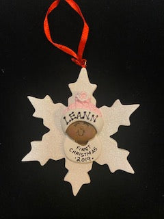Sparkle Snowflake Baby Girl- Dark Skin, Personalized Christmas Ornament
