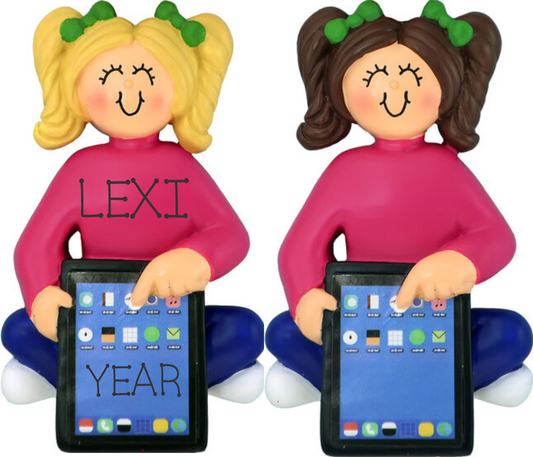 Tablet Lover Girl- Personalized Christmas Ornament