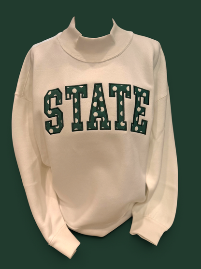 STATE Polkadot Applique Mock Neck Sweatshirt