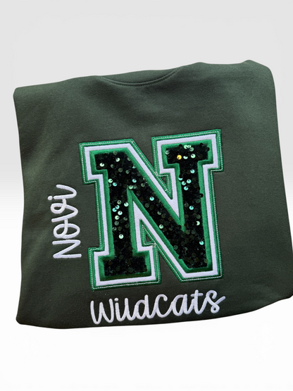 Custom Varsity Letter Double Applique Sequin Sweatshirt- Hoodie