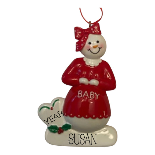 Pregnant/Expecting Snow Lady- Personalized Ornament