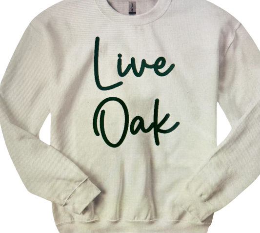 Live Oak 3D Puff Embroidery Crew Neck Sweatshirt, Youth & Adult Sizing