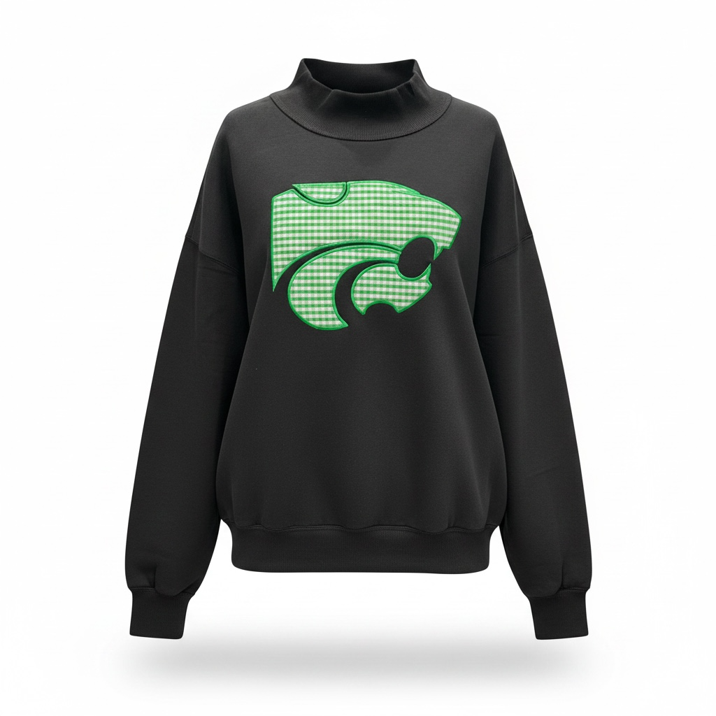 Novi Wildcat Gingham Appliqué Mock-neck Sweatshirt, Youth and Adult