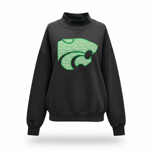 Novi Wildcat Gingham Appliqué Mock-neck Sweatshirt, Youth and Adult
