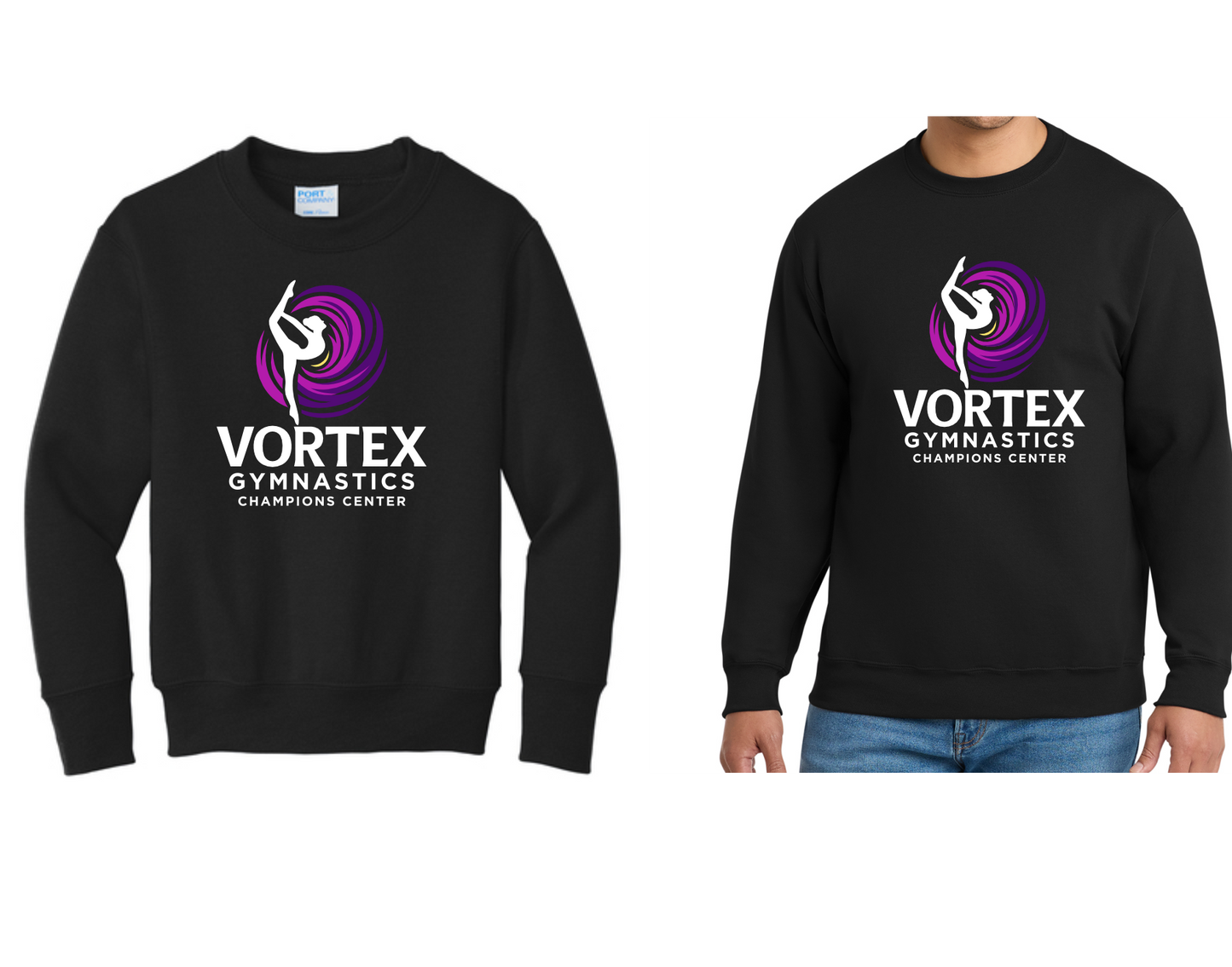 Vortex Gymnastics Center, Crewneck Sweatshirt, Youth and Adult