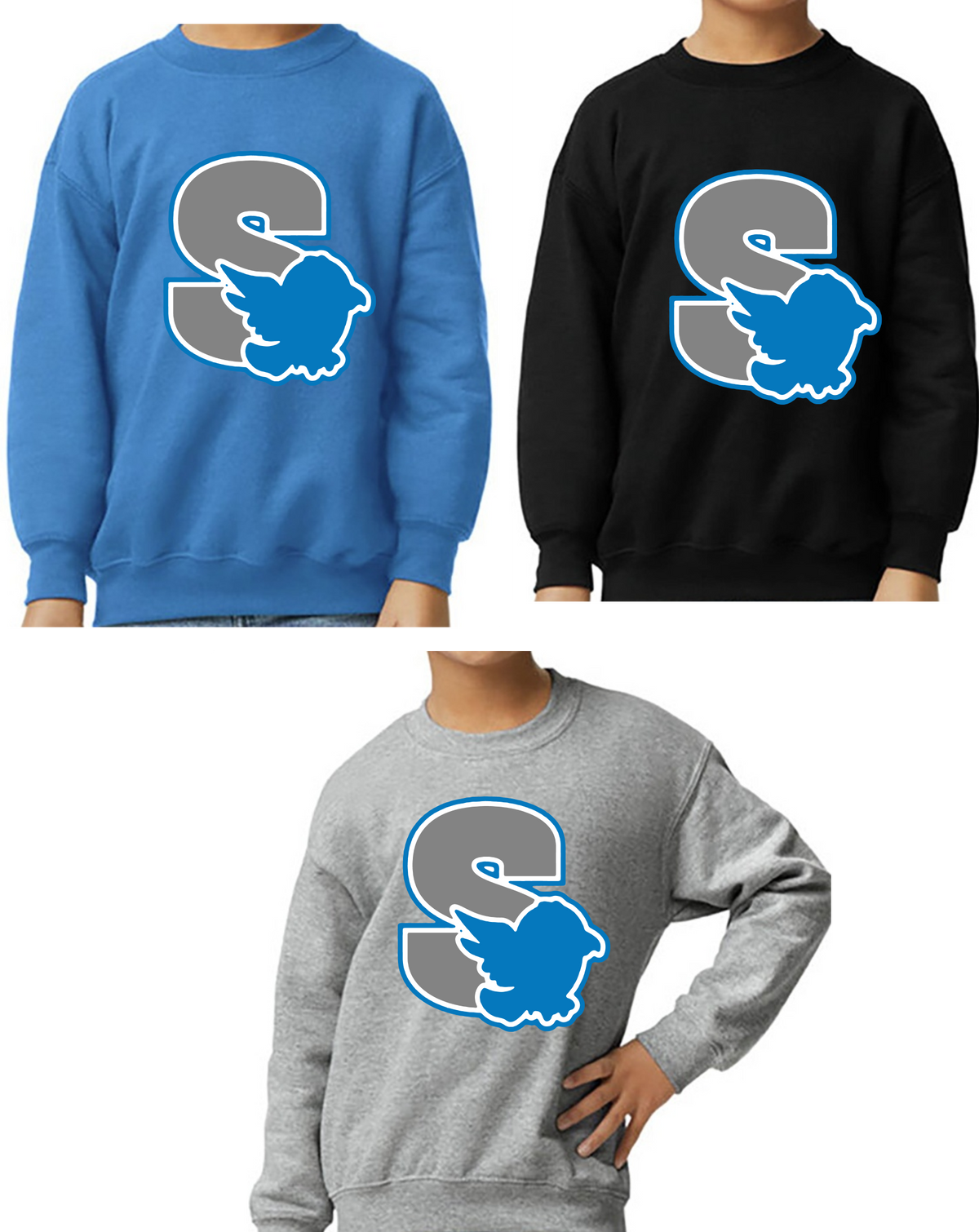 Silver Springs, Gildan Crewneck Sweatshirt, Youth and Adult Sizing, Logo 1, School Delivery